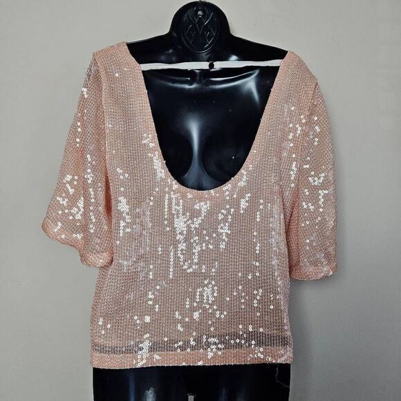 Free People Night Fever Peach Sequin Blouse - Picture 6 of 12
